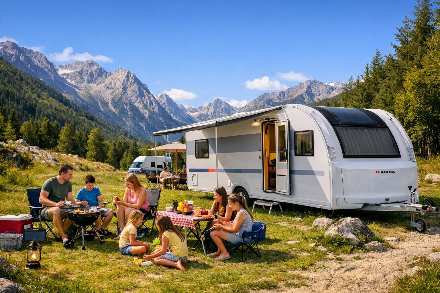 Erlebe grenzenlose Freiheit und höchsten Komfort mit dem Adria Adora 573 PT, dem Familienwohnwagen für anspruchsvolle Camper.